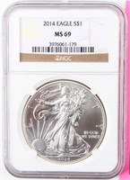 Coin 2014 Silver Eagle NGC MS69 .999 Fine Silver