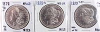 Coins 3 Morgan Silver Dollars 1878-P 7/8, 78-P 7TF