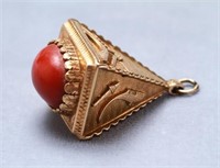 18K Yellow Gold & Red Coral Venetian Pendant Italy