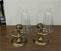 Brass Candle Wall Sconces with Hurricane Shades