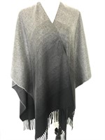Gorgeous and Soft Grey Gradient Fringe Poncho, OS