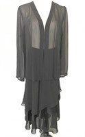 Black Designer Evening Blouse and Skirt Set, L/XL