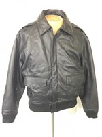 Mens Retro Bomber Style Black Leather Jacket, L