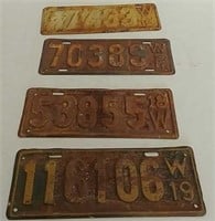 4 Vintage Wisconsin license plates