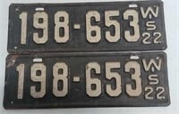 Pair of 1922 Wisconsin license plates