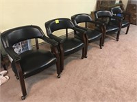 5 Black Arm Chairs W/ Rollers