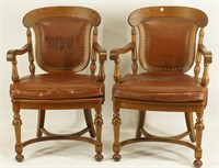 PAIR OF LEATHER SEAT ARMCHAIRS