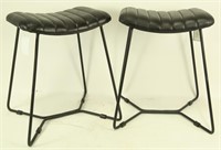 SET OF FOUR LEATHER & IRON SOHO STOOLS