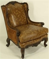 WARNER DESIGNS TOOLED LEATHER WING CHAIR