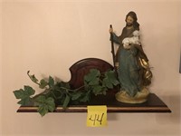 Wooden Shelf & Jesus Figurine