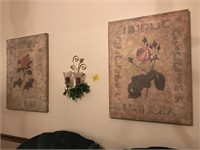 2 Rose Canvas Wall Decor / Candle Wall Sconce