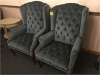 2 Blue Wingback Chairs