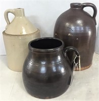 LOT OF 3. STONEWARE JUGS.