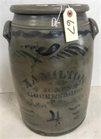 HAMILTON 4 GAL BLUE STONEWARE CROCK