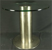 1960's ITALIAN STAINLESS STEEL & GLASS TOP TABLE