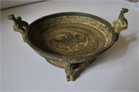 Antique Asian Carved Bronze Bowl w Lions