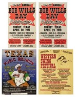 (4) TEXAS MUSIC POSTERS, 1970'S, BOB WILLS DAY