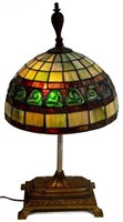 VINTAGE TIFFANY STYLE SHADE CAST METAL TABLE LAMP