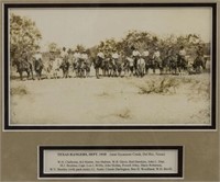 FRAMED PHOTO, TEXAS RANGERS ON HORSEBACK, 1918
