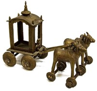 INDIA BRONZE FIGURAL TEMPLE TOY, OXEN & CART