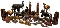 (LOT) LARGE GROUP OF CARVED WOOD FIGURES & ANIMALS