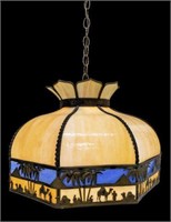 VINTAGE SLAG GLASS ORIENTALIST STYLE HANGING LAMP
