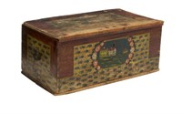 DATED 1849 PAINTED PINE STORAGE TRUNK / CHEST