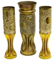 (3) FRENCH WWI ARTILLERY SHELL TRENCH ART VASES