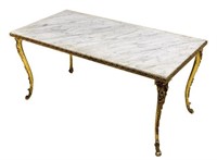 FRENCH GILT BRASS & MARBLE TOP COFFEE TABLE