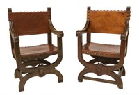 (PAIR) SPANISH BAROQUE STYLE CURULE ARMCHAIRS