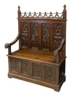 FRENCH GOTHIC STYLE 19TH C. HALL BENCH