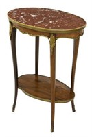 FRENCH LOUIS XV STYLE MARBLE & WALNUT SIDE TABLE