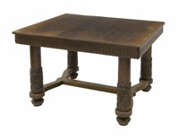 HENRI II STYLE CARVED OAK EXTENSION DINING TABLE