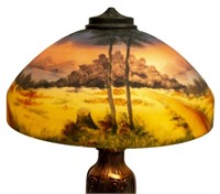 AMERICAN REVERSE PAINTED & METAL TABLE LAMP