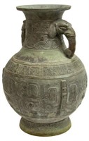LARGE CHINESE ARCHAIC STYLE BRONZE FIGURAL VASE