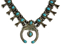 NATIVE AMERICAN STERLING &TURQUOISE NECKLACE