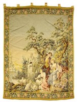 FRENCH MACHINE WOVEN PASTORAL SCENE WALL TAPESTRY