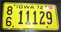 Iowa 1972 License Plate