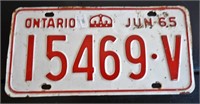 Ontario June 1965 License Plate
