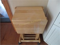 Wooden TV trays in stand