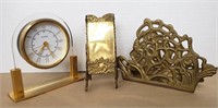 Linden clock and brass napkin and toothpick holder