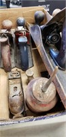 lot of various wood planes and oil can
