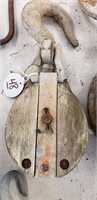 Vintage Wooden Block and Tackle with pulley and