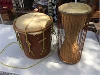 Pair of Rawhide Wood Drums