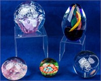 Lot of Vintage Glass Paperweights Signed