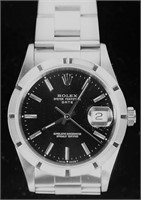 ROLEX DATE STAINLESS STEEL BLACK STICK OYSTER BAND