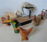 6 oiseaux sculptés dans le bois