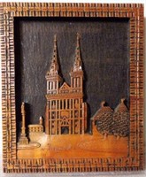‘’La cathédrale’’ bas relief en bois 
Zagrel