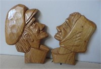 Papa et maman 2 têtes sculptées dans le bois