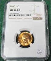 1940 LIINCOLN CENT NGC MS66 RD